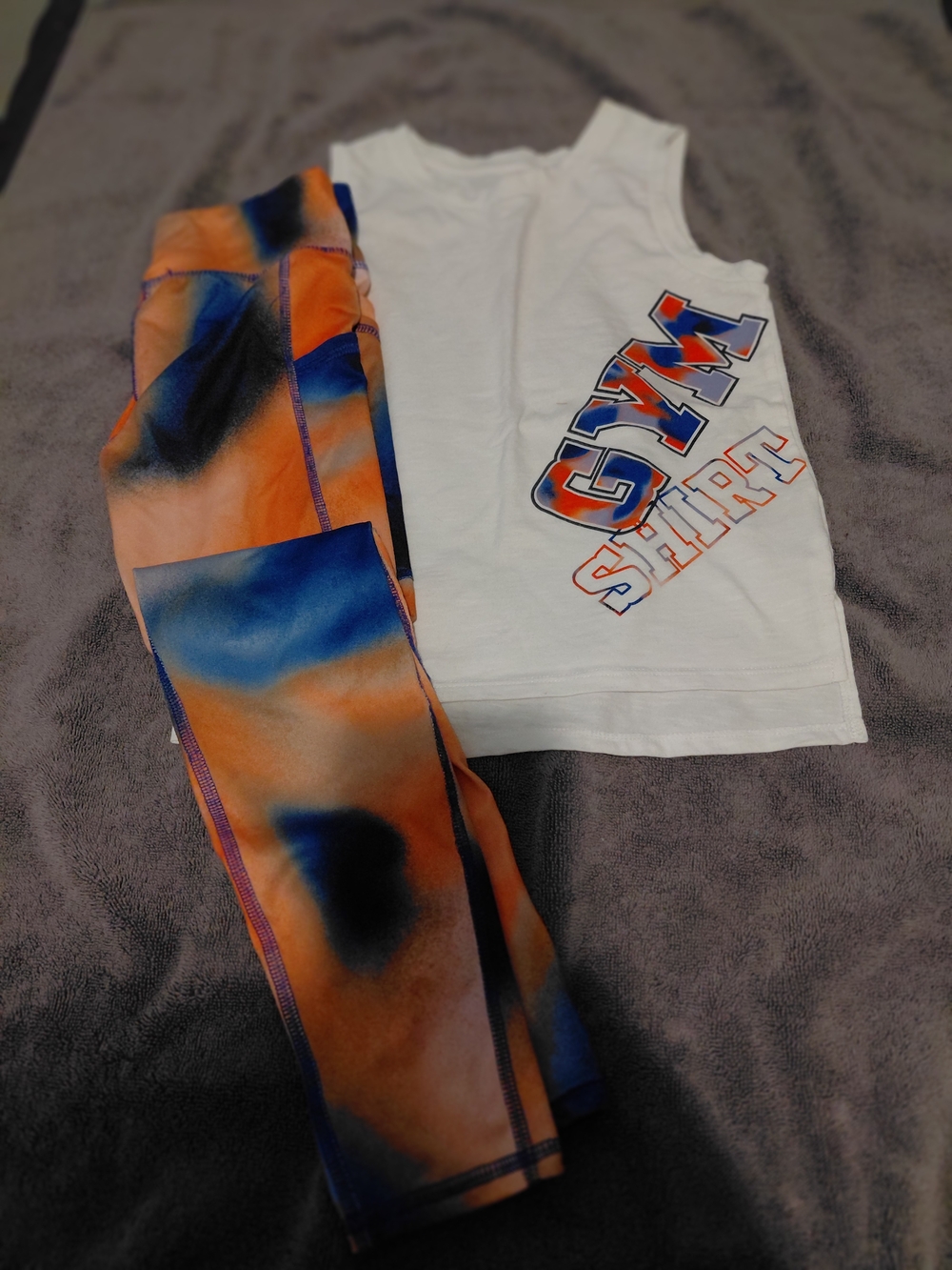 Athletic Works Orange & Blue Tie-Dye Leggings with White Graphic Tank
